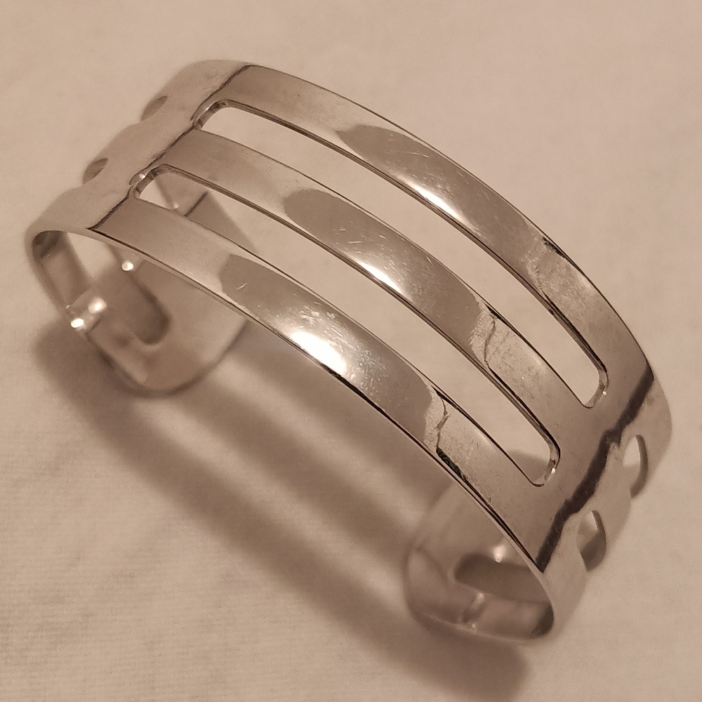 Sarah Coventry Shiny Silver Openwork Four-Bar Cuff Bracelet